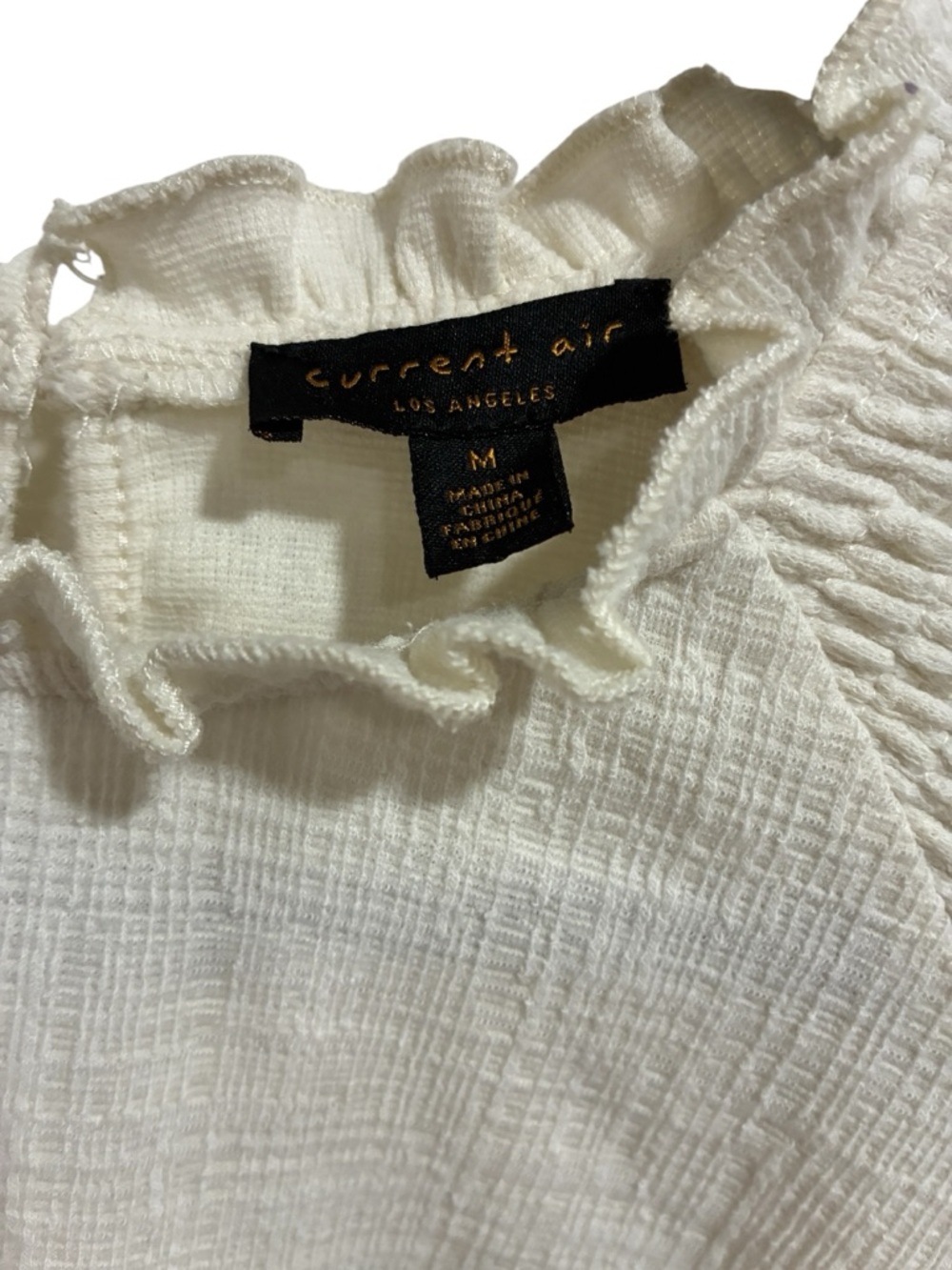 Anthropologie Current Air Cream Ruffle-Neck Textured Blouse - Picture 5 of 6